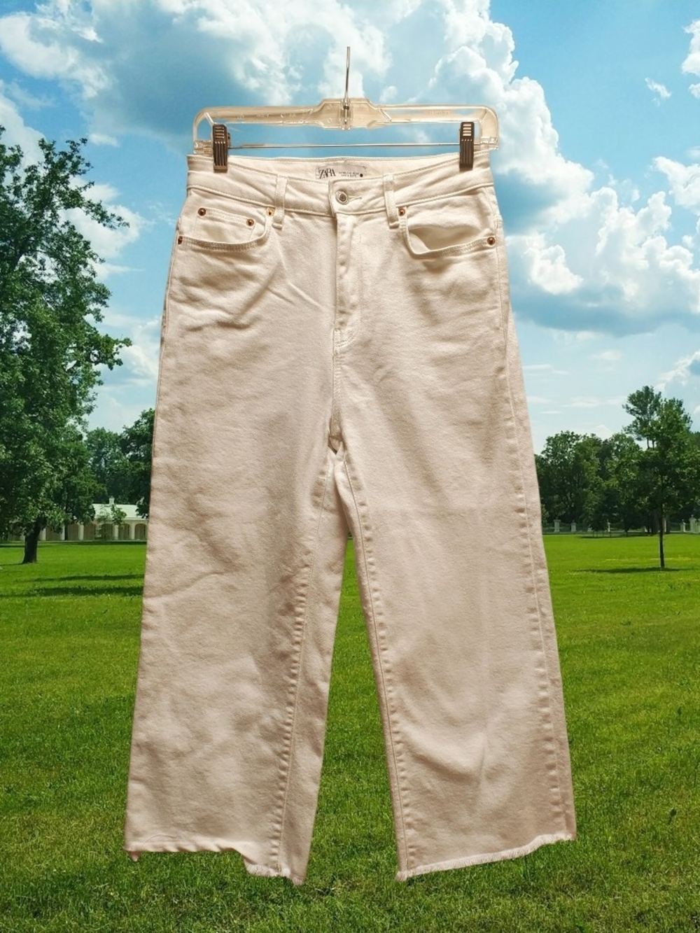 Zara White Cropped Wide-Leg Jeans (s28)